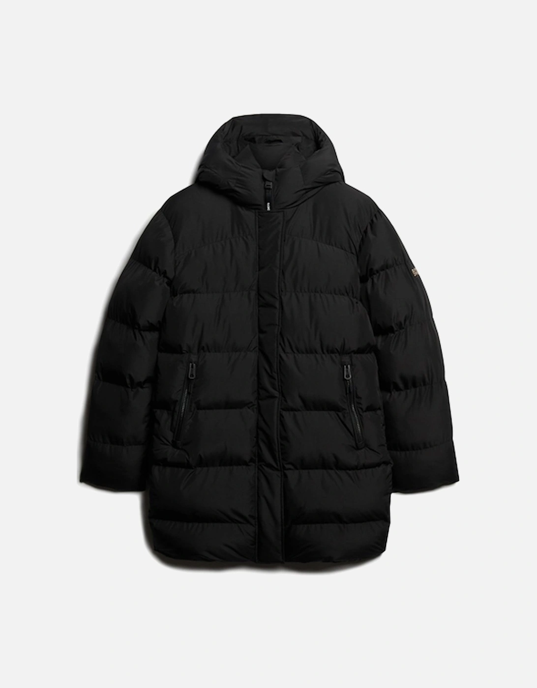 Women's Hooded Sports Puffer Mid Jacket Black