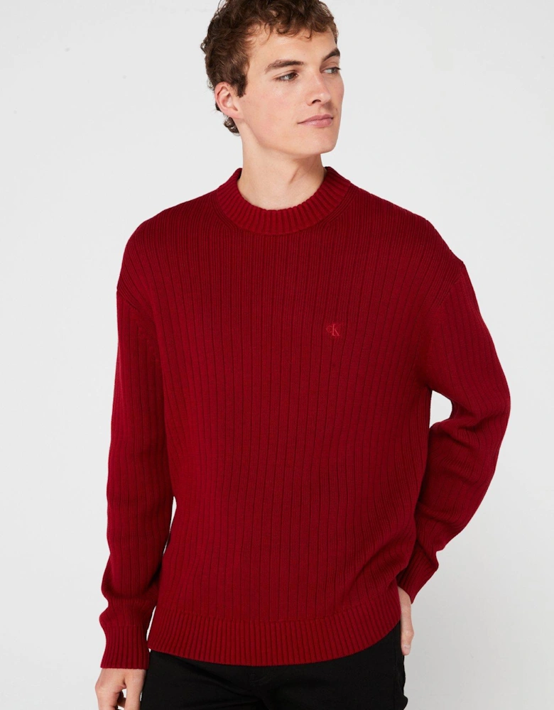 Linear Detail Knitted Jumper - Red