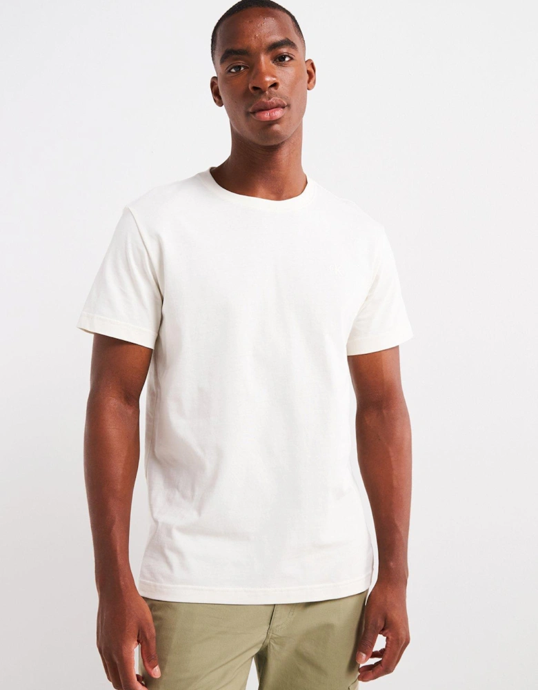 Back Textured Monologo T-Shirt - Cream