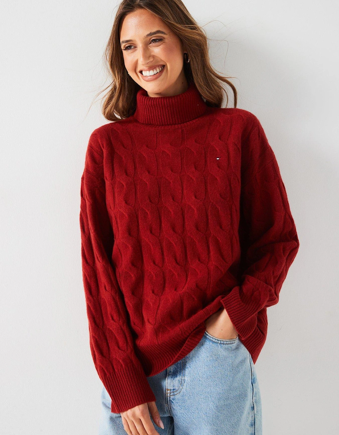 Soft Wool Cable Roll Neck Sweater - Red, 5 of 4