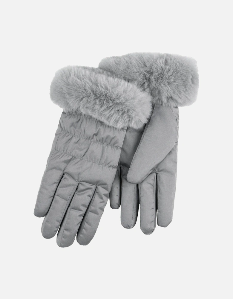 Water Repellent Padded Smartouch Gloves with Faux Fur Cuff - Grey