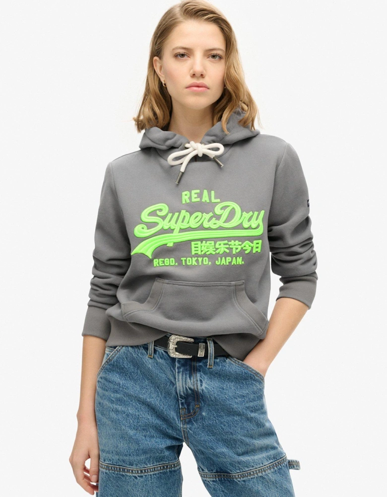 Neon Vintage Logo Embroidered Graphic Hoodie - Grey