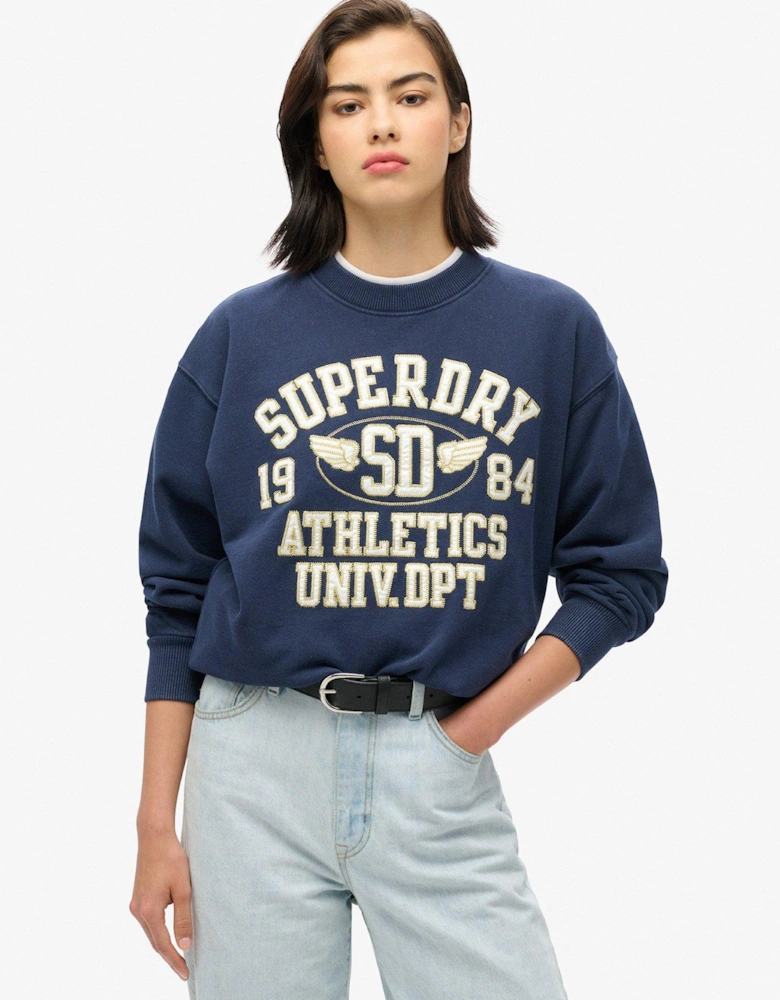 College Script Loose Sweatshirt - Navy