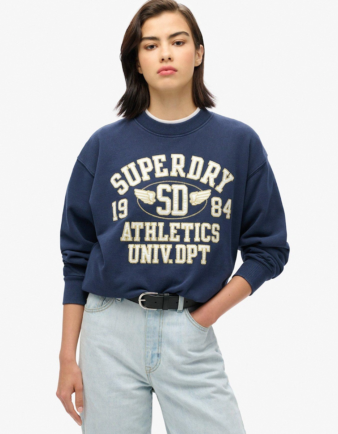 College Script Loose Sweatshirt - Navy, 2 of 1