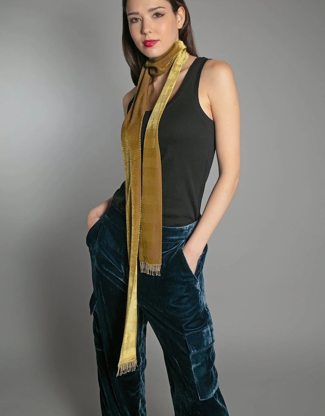 ALLEGRA VELVET SCARF OCHRE