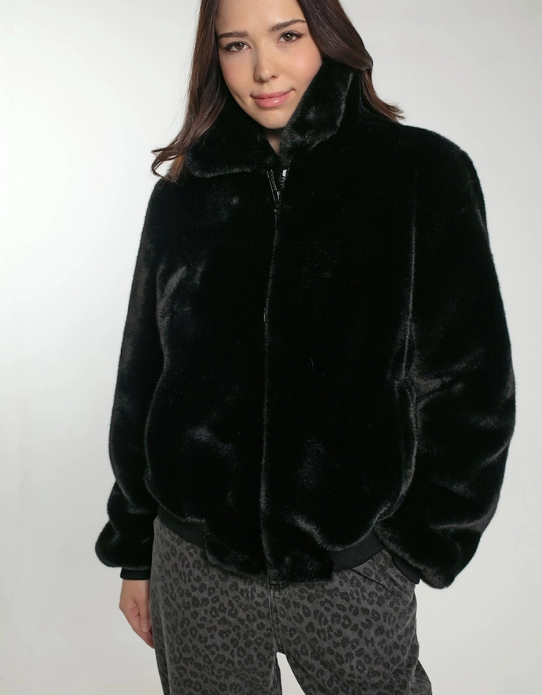 BEATRIX FAUX FUR BOMBER IN BLACK