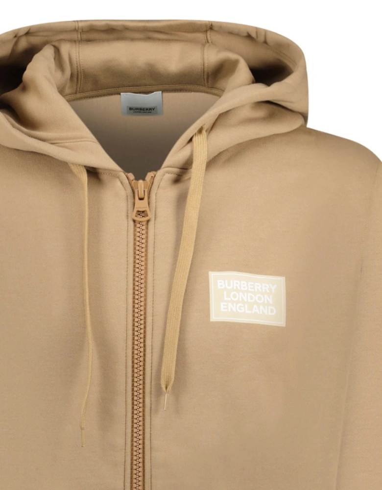 'Hove' Logo Hoodie Zip Sweatshirt Camel Beige