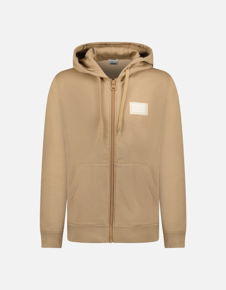 'Hove' Logo Hoodie Zip Sweatshirt Camel Beige