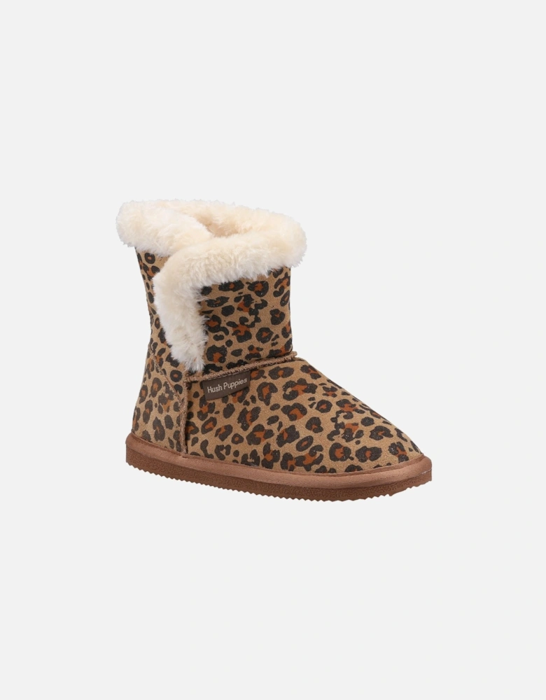 Girls Ashlynn Leopard Print Suede Slippers