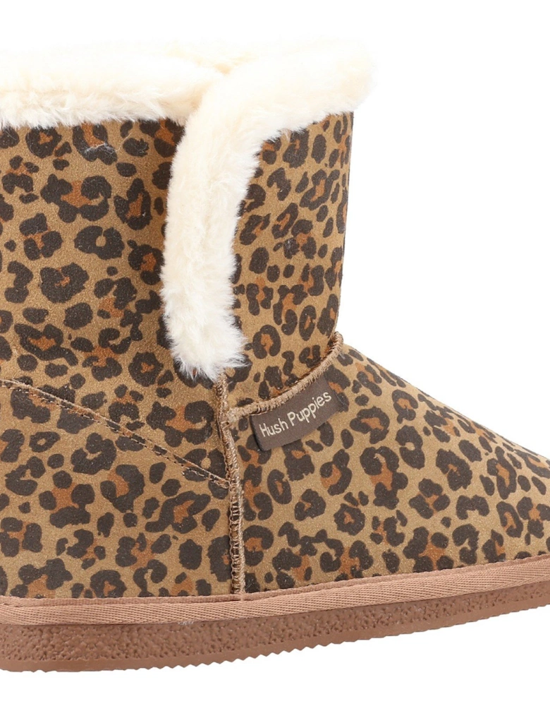 Womens/Ladies Ashleigh Leopard Print Suede Slipper Boots