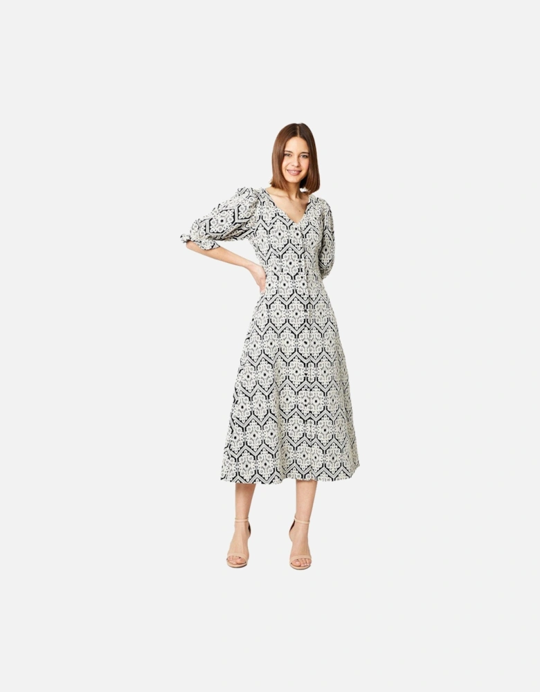 Womens/Ladies Broderie Button Through Midi Dress