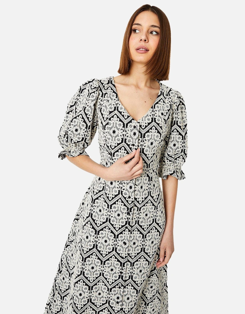 Womens/Ladies Broderie Button Through Midi Dress