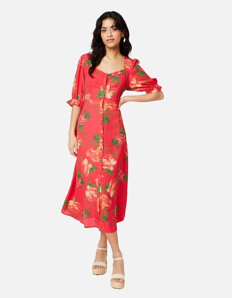 Womens/Ladies Floral Button Through Petite Midi Dress