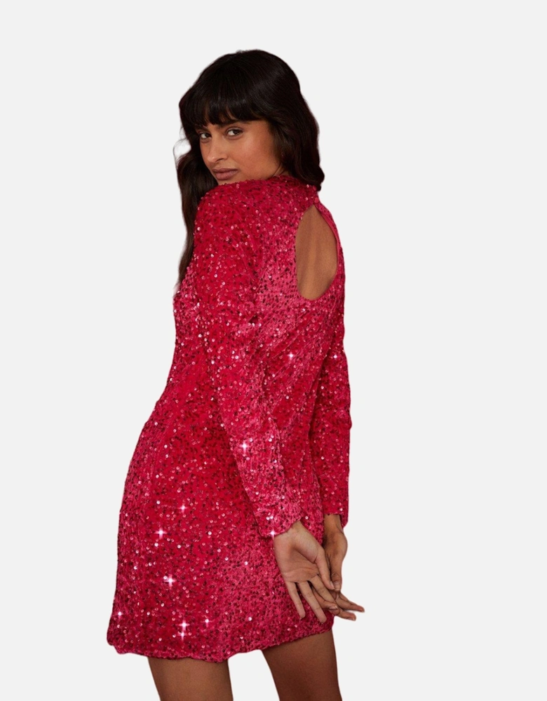 Womens/Ladies Sequin Velvet Petite Mini Dress