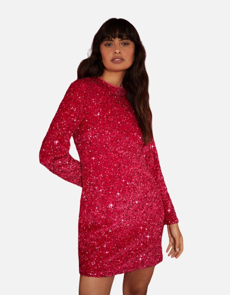Womens/Ladies Sequin Velvet Petite Mini Dress