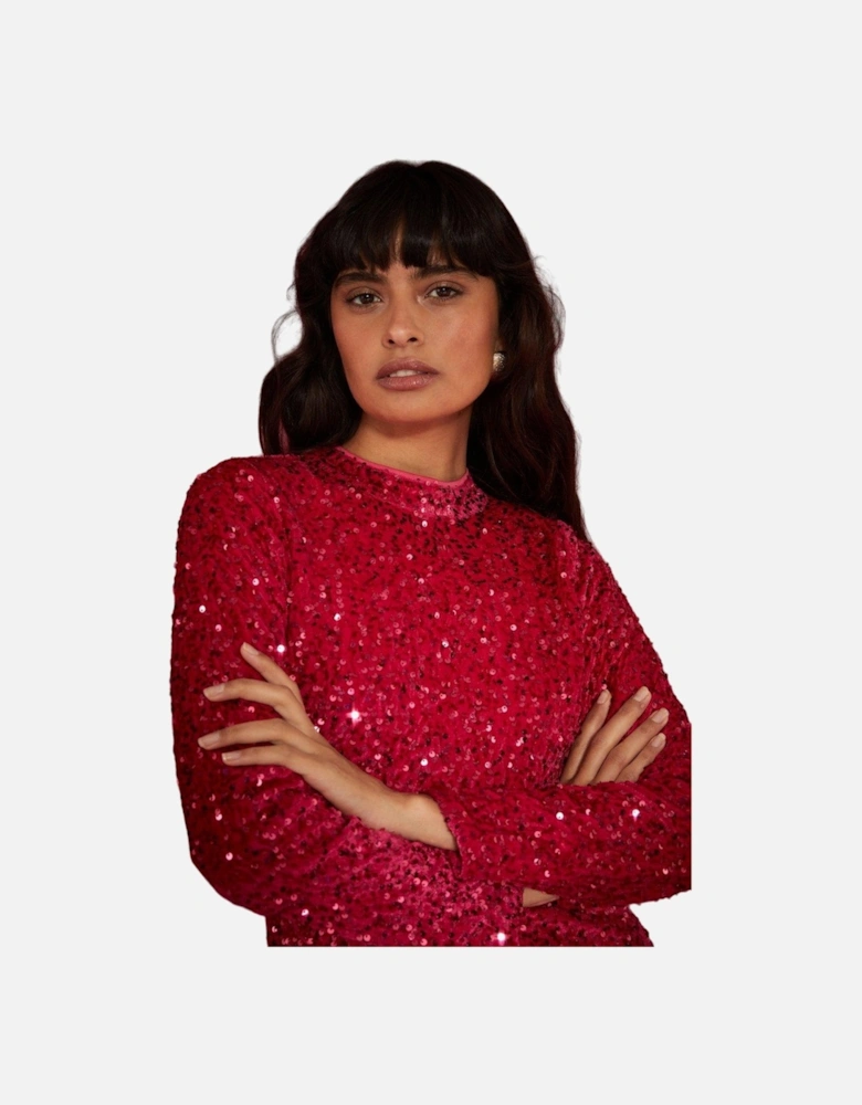 Womens/Ladies Sequin Velvet Petite Mini Dress