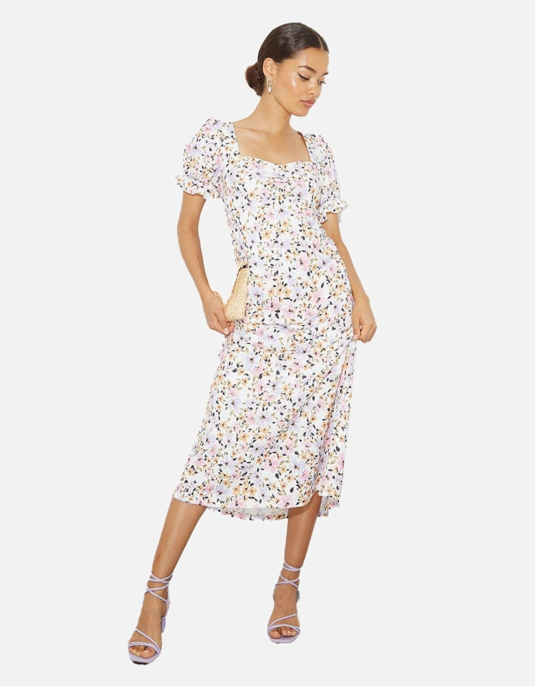 Womens/Ladies Floral Sweetheart Petite Puffed Midi Dress