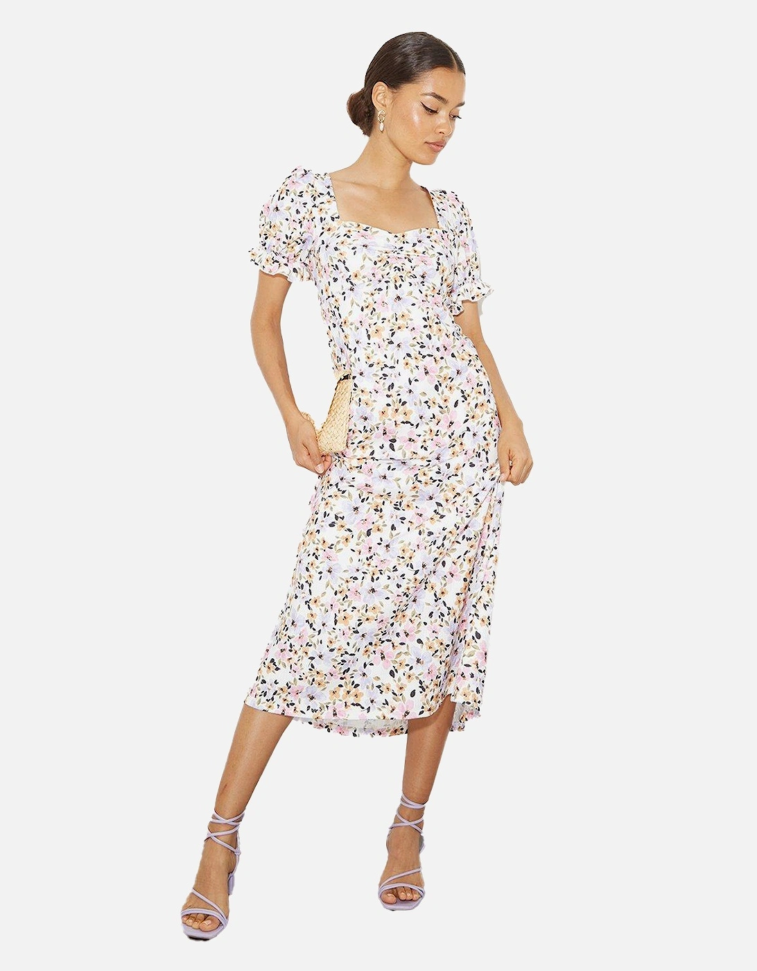 Women's Dorothy Perkins Womens/Ladies Floral Sweetheart Petite Puffed Midi Dress - White - Size: 12
