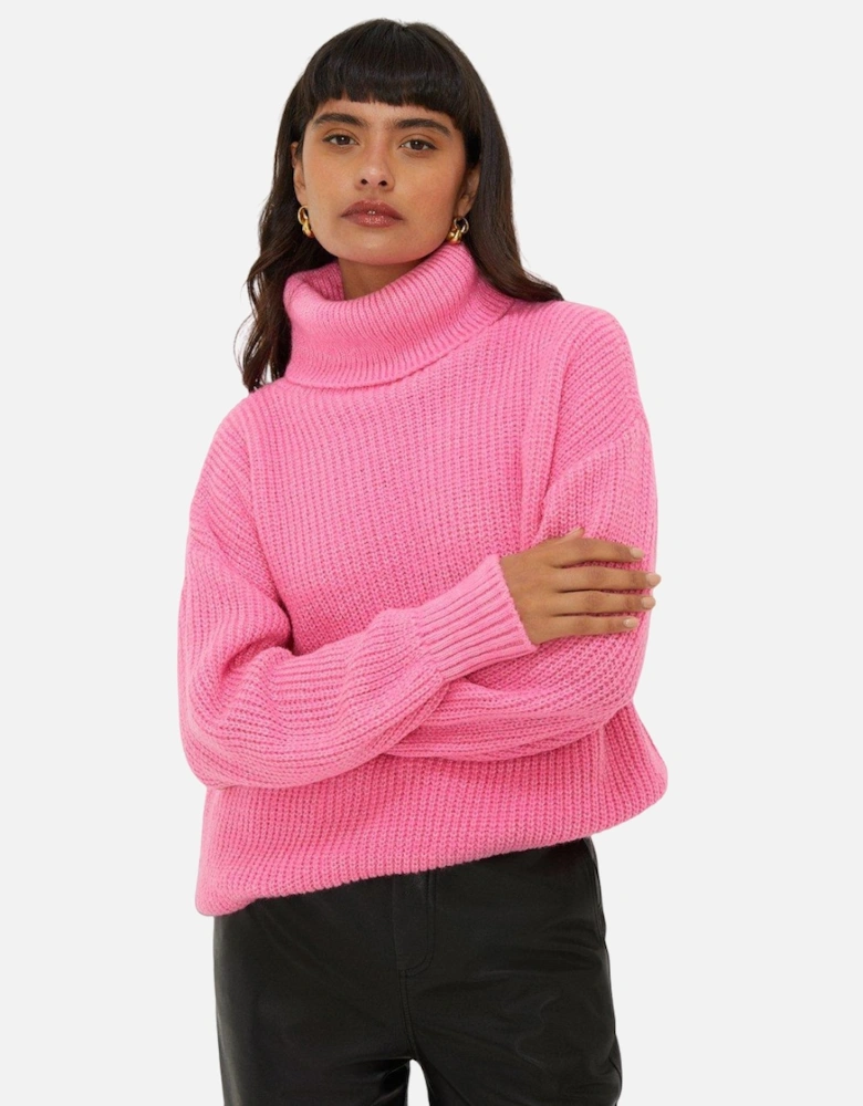 Womens/Ladies Chunky Knit Roll Neck Longline Jumper