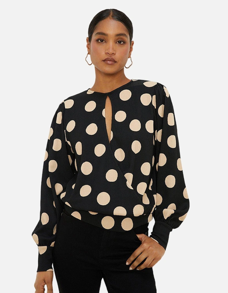 Womens/Ladies Spotted Keyhole Long-Sleeved Top