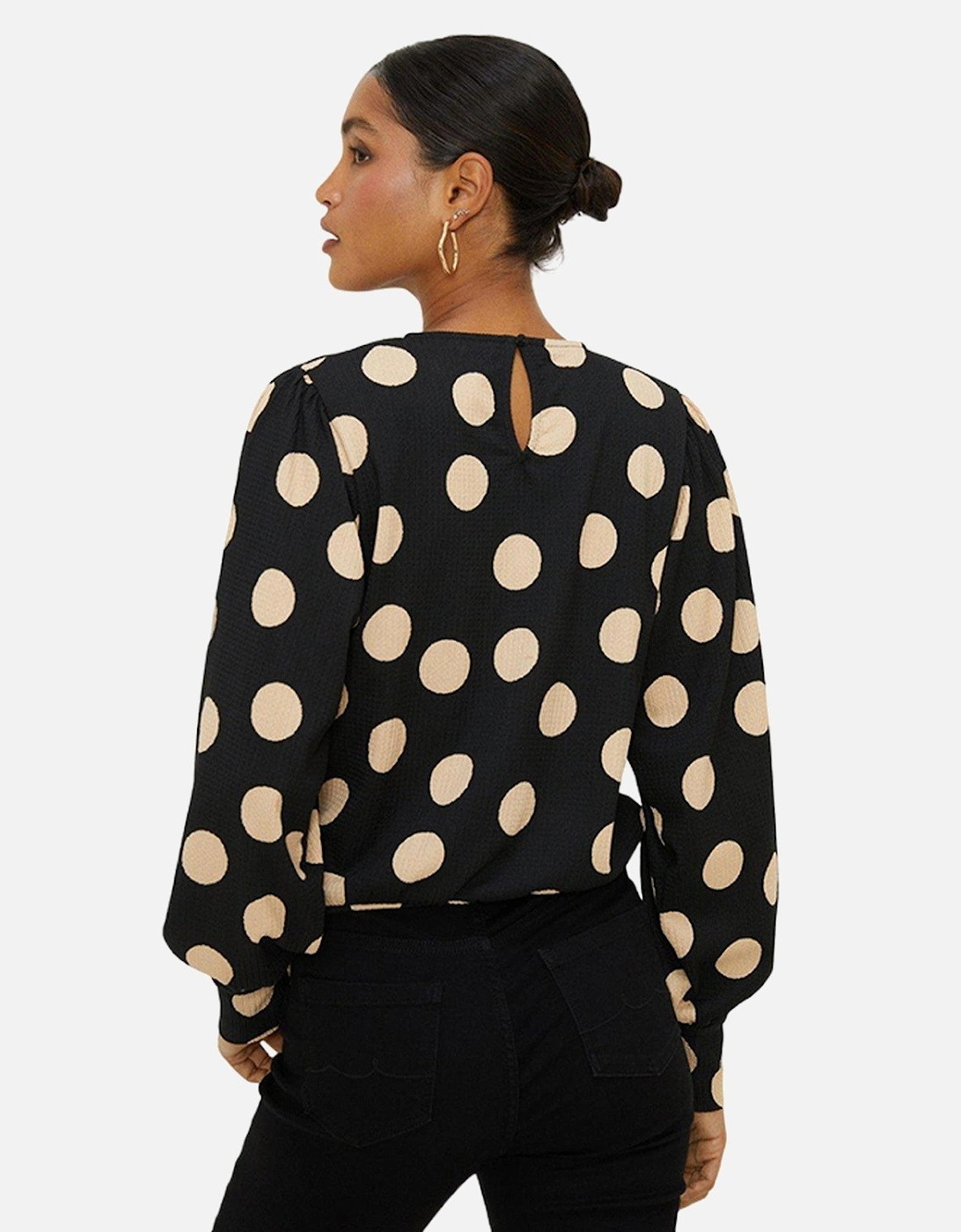 Womens/Ladies Spotted Keyhole Long-Sleeved Top