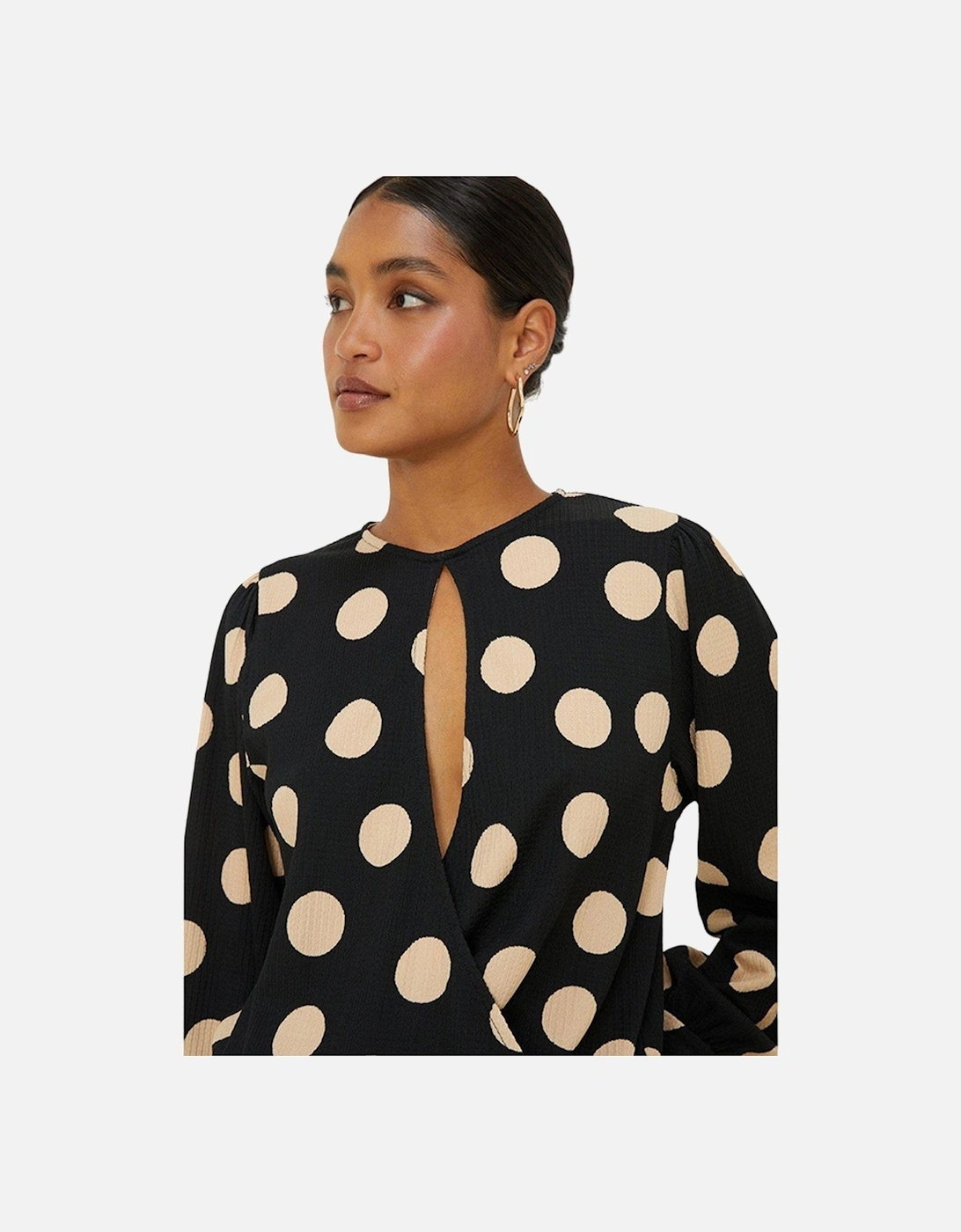 Womens/Ladies Spotted Keyhole Long-Sleeved Top