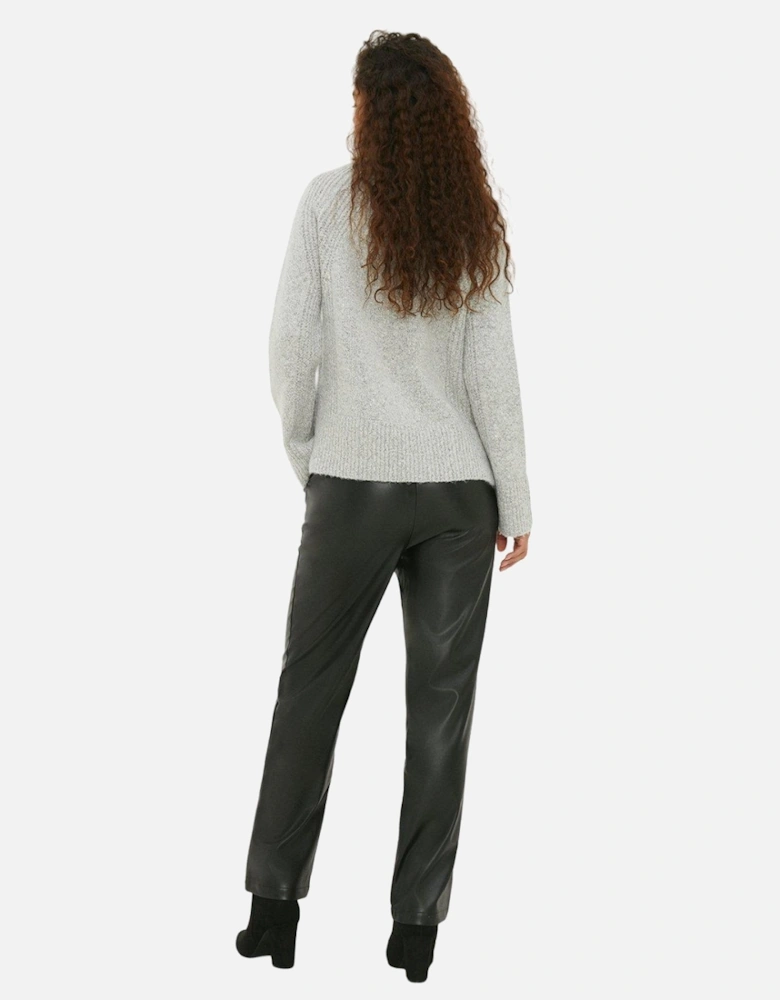 Womens/Ladies Faux Leather Tall Ankle Grazer Trousers