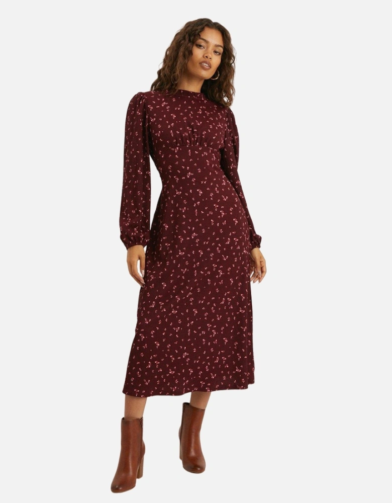 Womens/Ladies Ditsy Print Frill Neck Petite Midi Dress