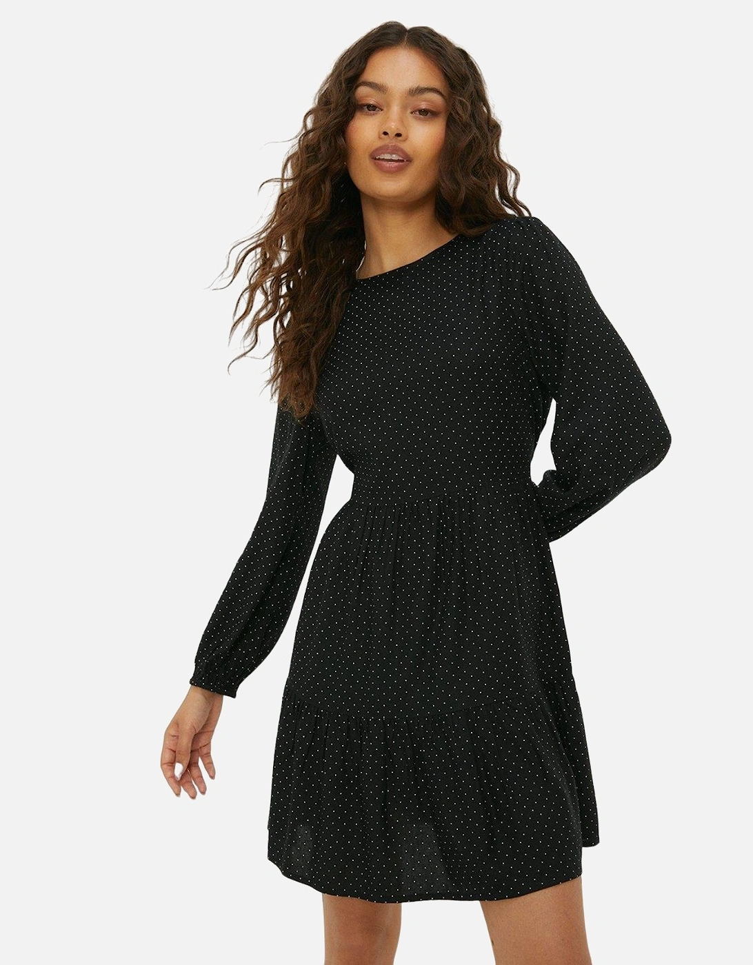 Women's Dorothy Perkins Womens/Ladies Spotted Tiered Petite Mini Dress - Black - Size: 16
