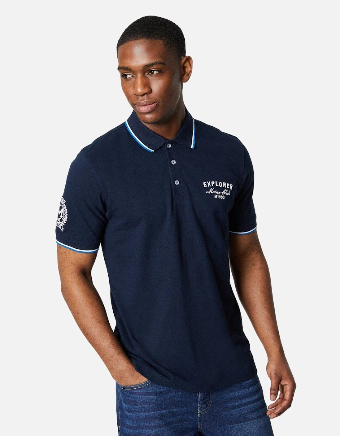 Men's Maine Mens Tipped Badge Polo Shirt - Navy - Size: 38