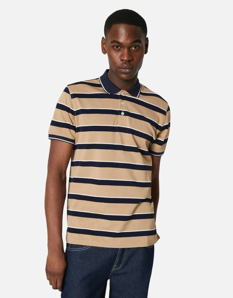 Mens Striped Pique Polo Shirt