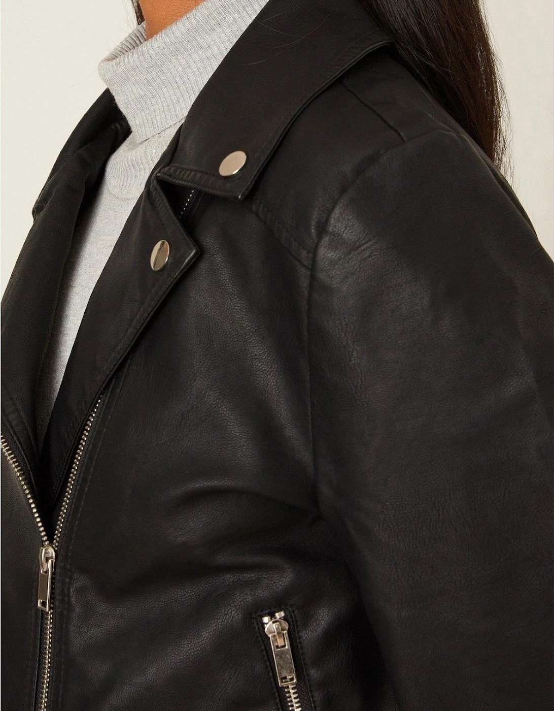 Womens/Ladies Faux Leather Petite Biker Jacket