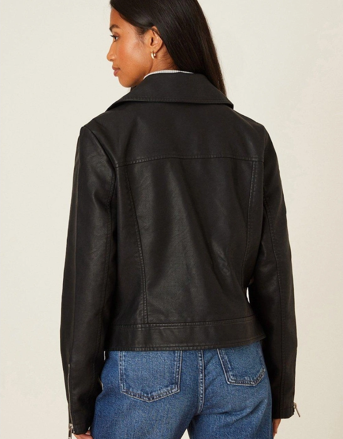 Womens/Ladies Faux Leather Petite Biker Jacket