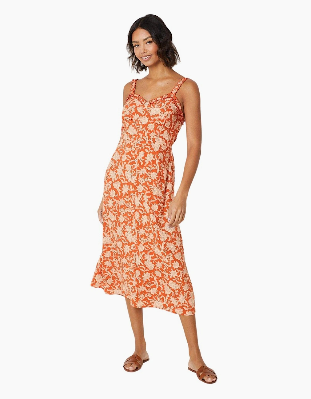 Women's Dorothy Perkins Womens/Ladies Floral Button Through Midi Dress - Red/Orange/Brown - Size: 16