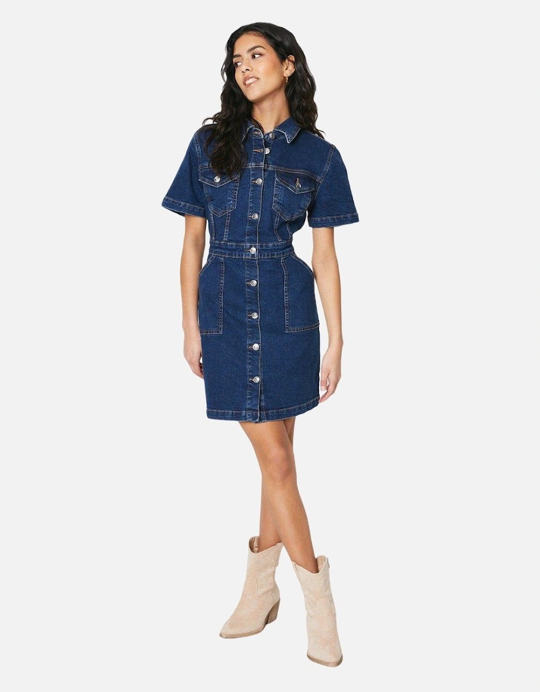 Womens/Ladies Denim Petite Mini Dress, 4 of 3