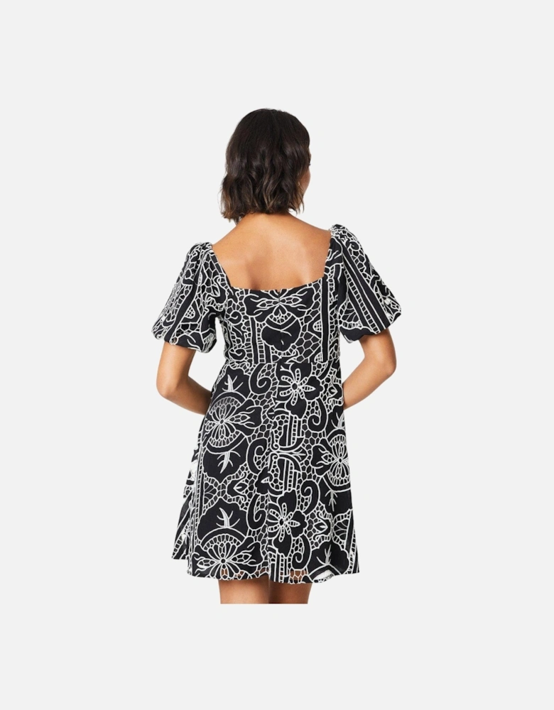 Womens/Ladies Cutwork Puff Sleeve Mini Dress