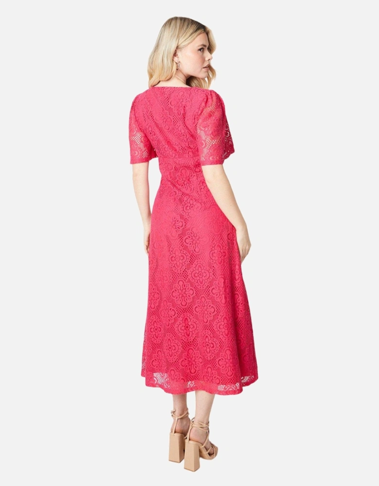 Womens/Ladies Lace Detail Square Neck Midi Dress