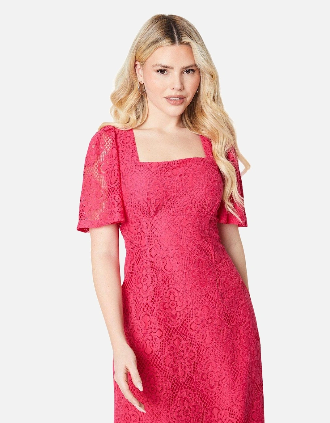 Womens/Ladies Lace Detail Square Neck Midi Dress