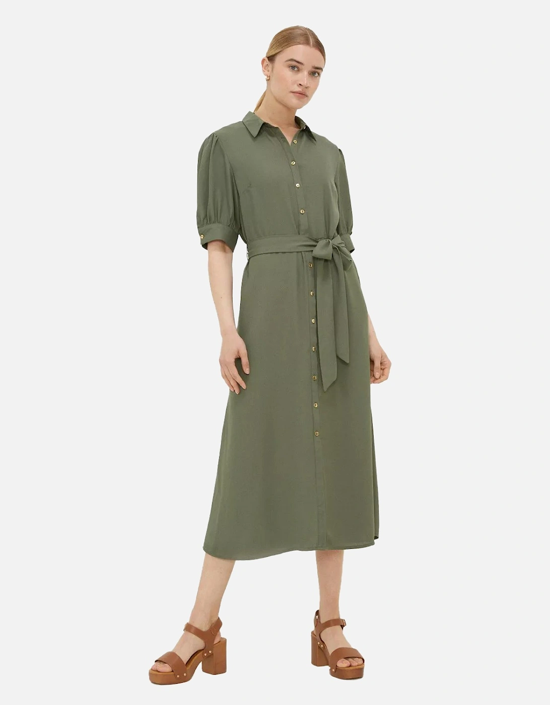 Womens/Ladies Belt Midi Shirt Dress, 5 of 4