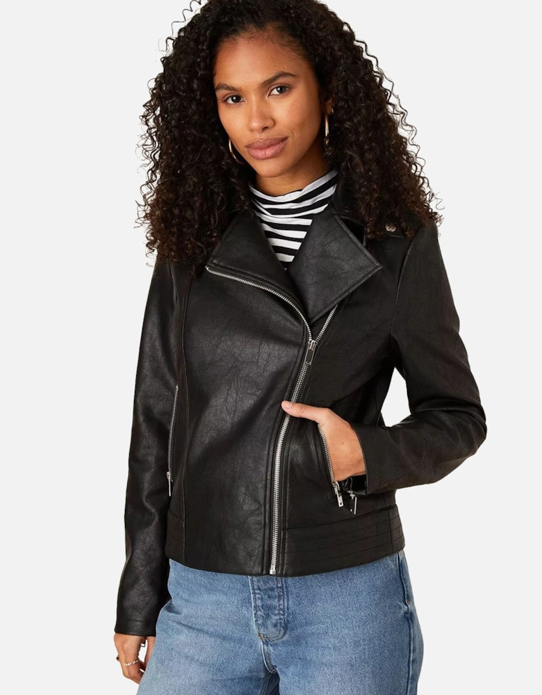 Womens/Ladies Faux Leather Biker Jacket