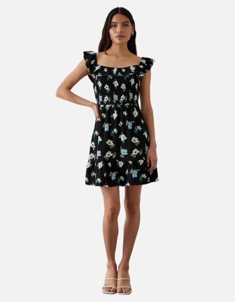 Womens/Ladies Floral Shirred Mini Dress