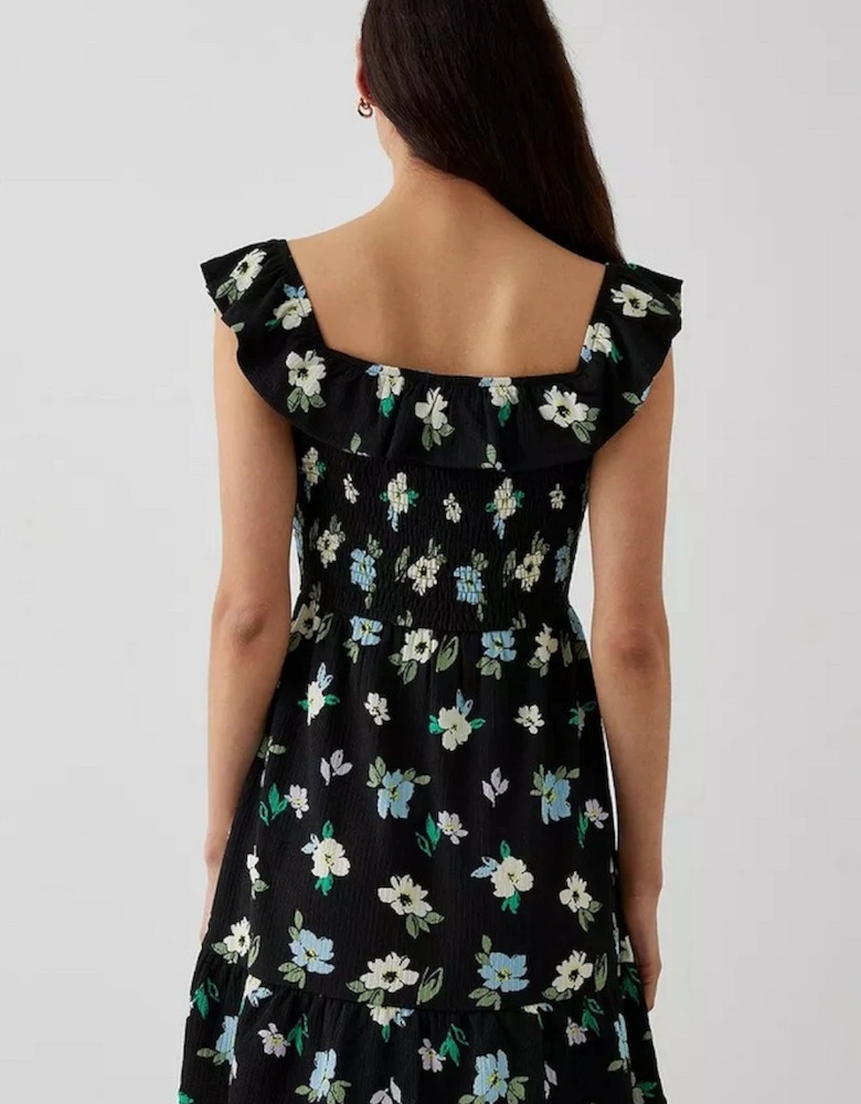 Womens/Ladies Floral Shirred Mini Dress