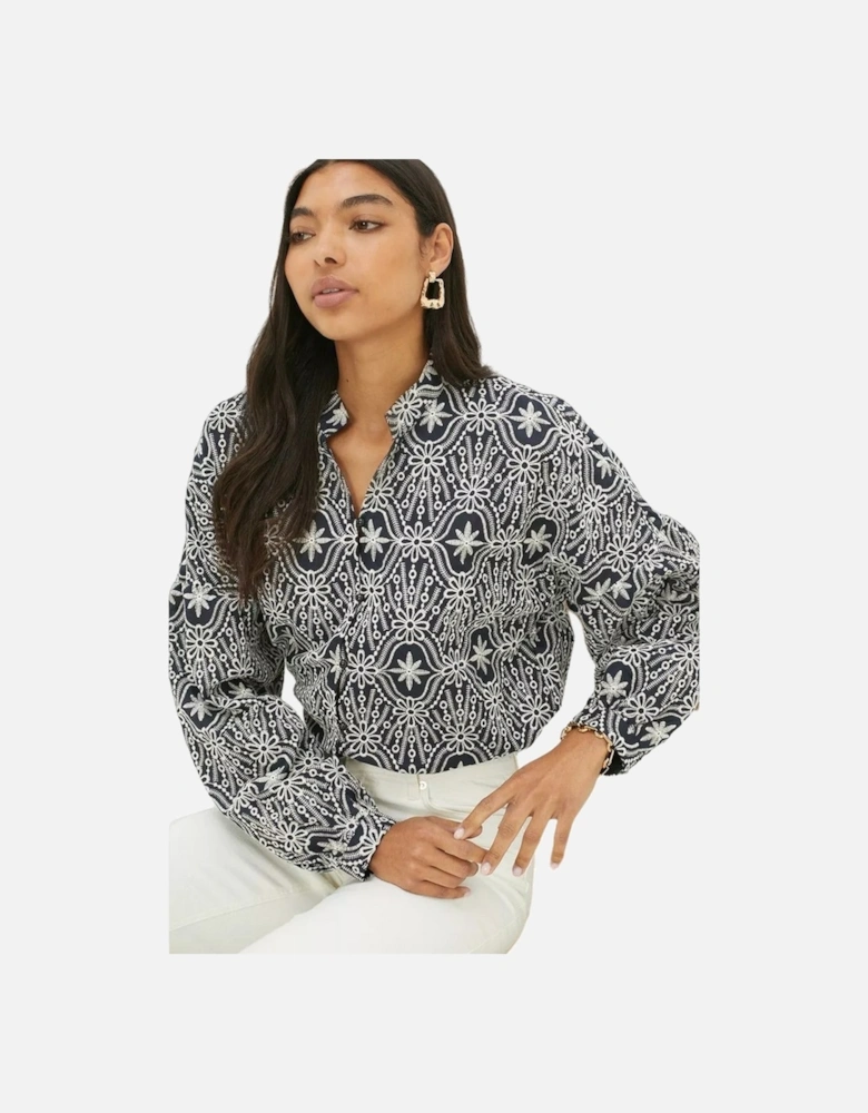 Womens/Ladies Embroidered Button Through Blouse