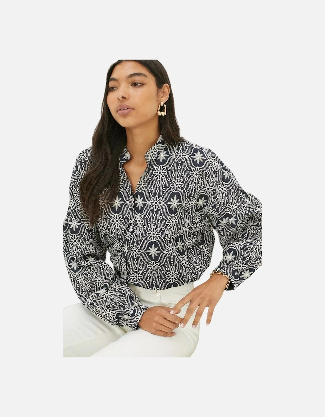 Womens/Ladies Embroidered Button Through Blouse, 4 of 3
