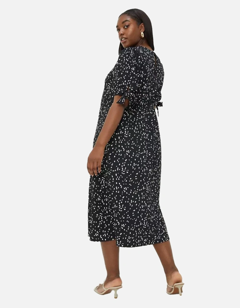 Womens/Ladies Spotted Plus Tie Sleeves Midi Dress