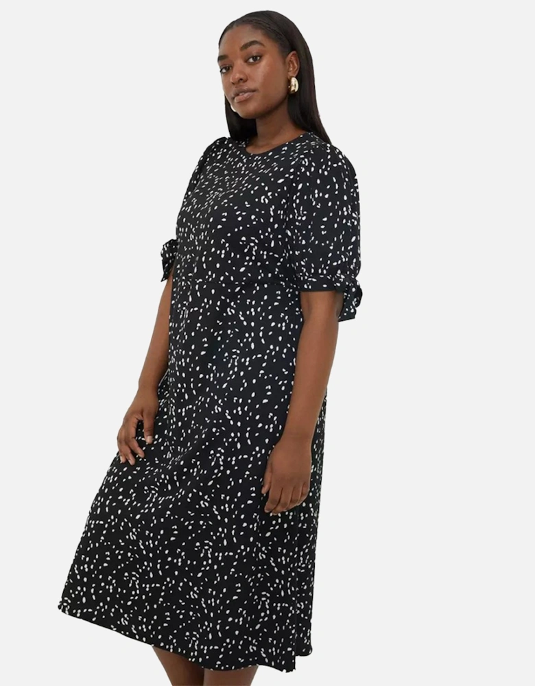 Womens/Ladies Spotted Plus Tie Sleeves Midi Dress