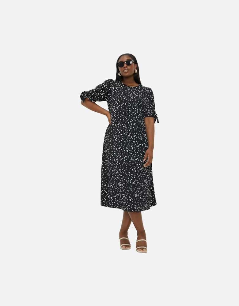 Womens/Ladies Spotted Plus Tie Sleeves Midi Dress