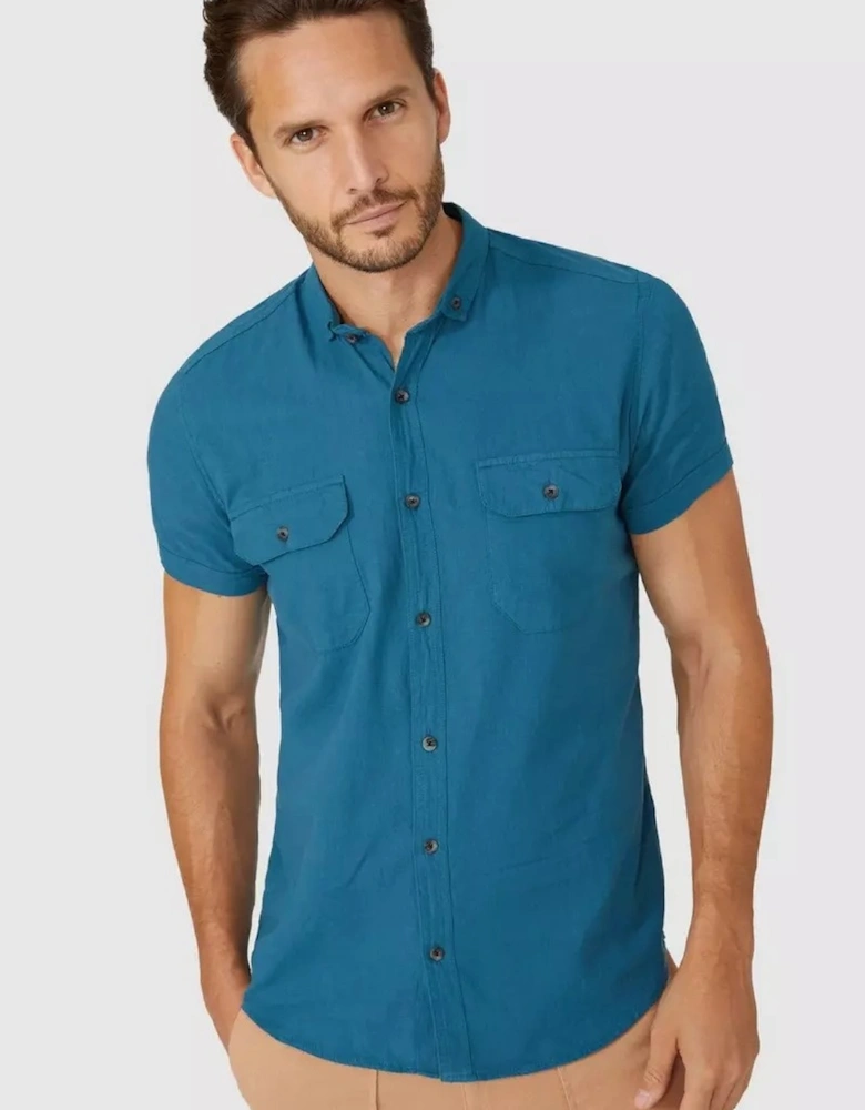 Mens Textured Slub Short-Sleeved Shirt