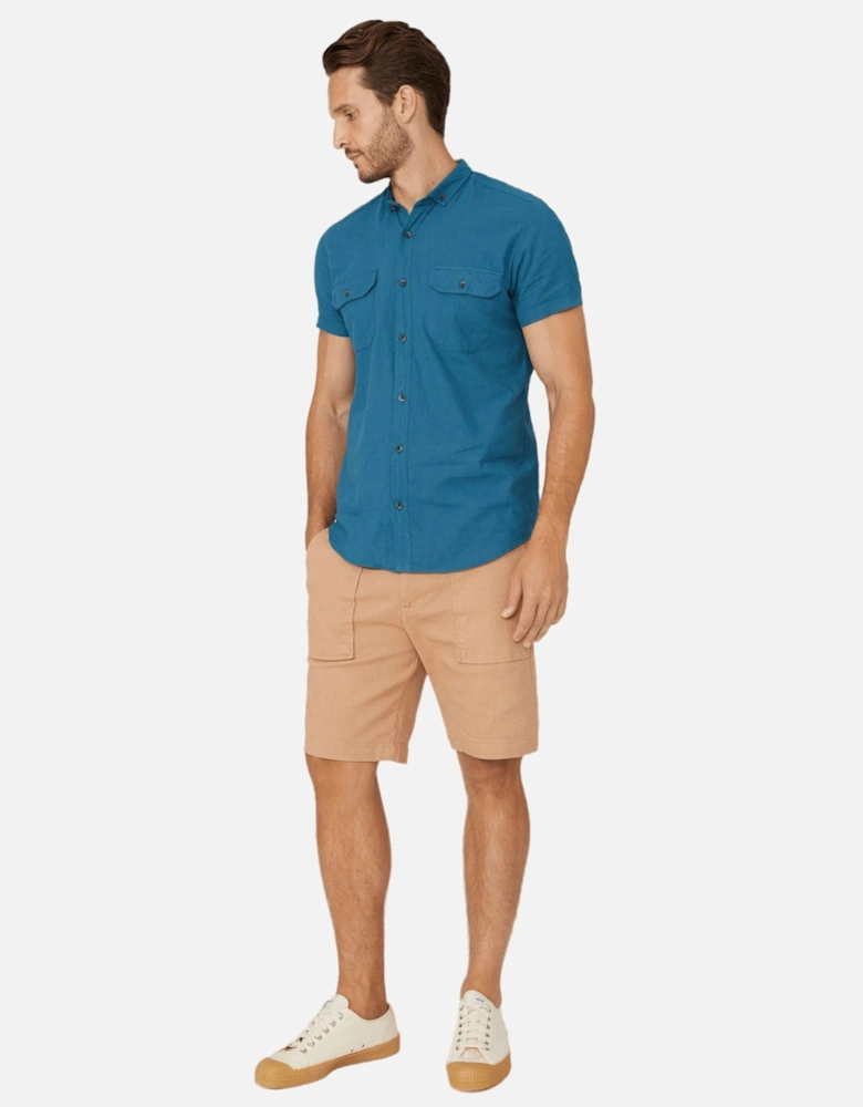 Mens Textured Slub Short-Sleeved Shirt