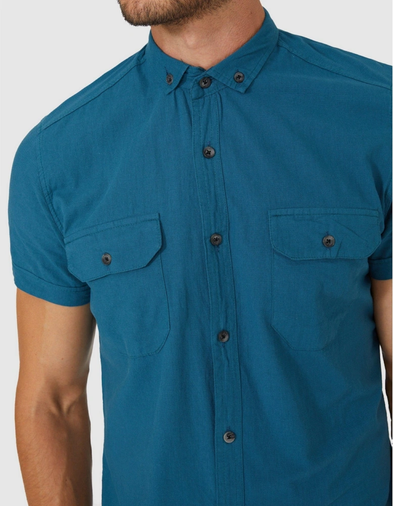 Mens Textured Slub Short-Sleeved Shirt